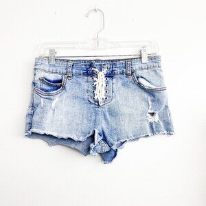 ⭐️ BILLABONG Front Lace Cutoff Denim Jean Shorts 26